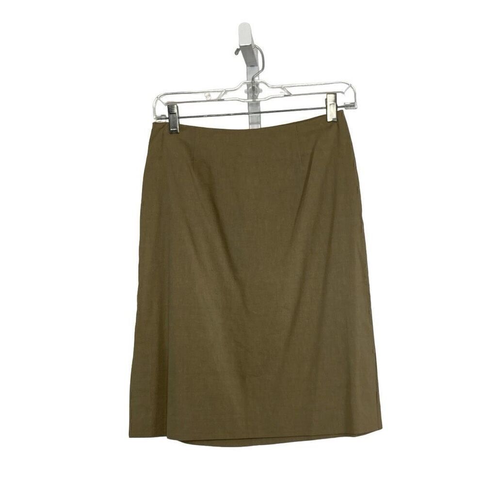 Theory 2 Tan Knee Length Skirt Y2K Vintage A-Line Linen Rayon Suiting Separate